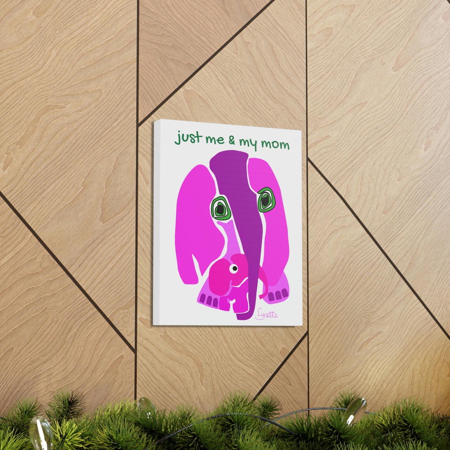 Canvas Wrap Mommy & Baby Elephant Design by Lynette -11″ x 14″ Nursery Wall Decor or Baby Gift Gift for Mom Child/Kid Room Wall Art Canvas