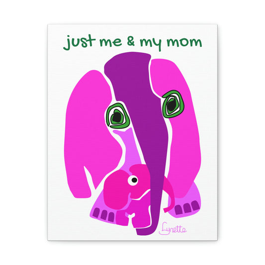 Canvas Wrap Mommy & Baby Elephant Design by Lynette -11″ x 14″  Nursery Wall Decor or Baby Gift Gift for Mom Child/Kid Room Wall Art Canvas