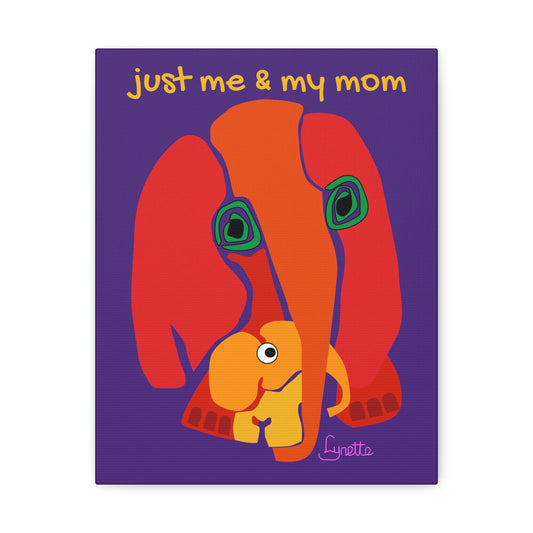 Colorful Mommy & Baby Elephant Design by Lynette Canvas Wrap -11″ x 14″  Nursery Wall Decor or gift for Mom or Baby Gift or Child/Kid Room Wall Art Canvas Top Quality Print